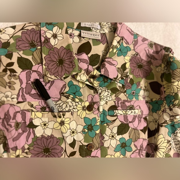 Floral Jacket Shirt Liz Claiborne Women’s Cotton Spandex Size 16 Pockets Long Sl - Picture 4 of 13